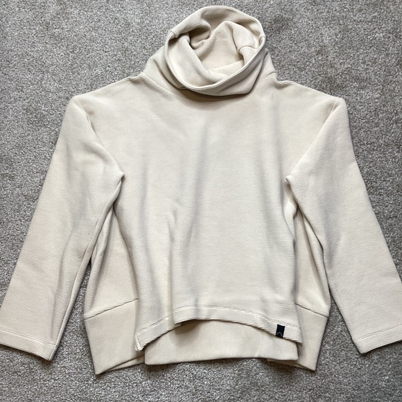 Varley Colina Funnel-Neck Sweatshirt Oversized Crop Boxy Turtleneck Small Ivory - Picture 3 of 8